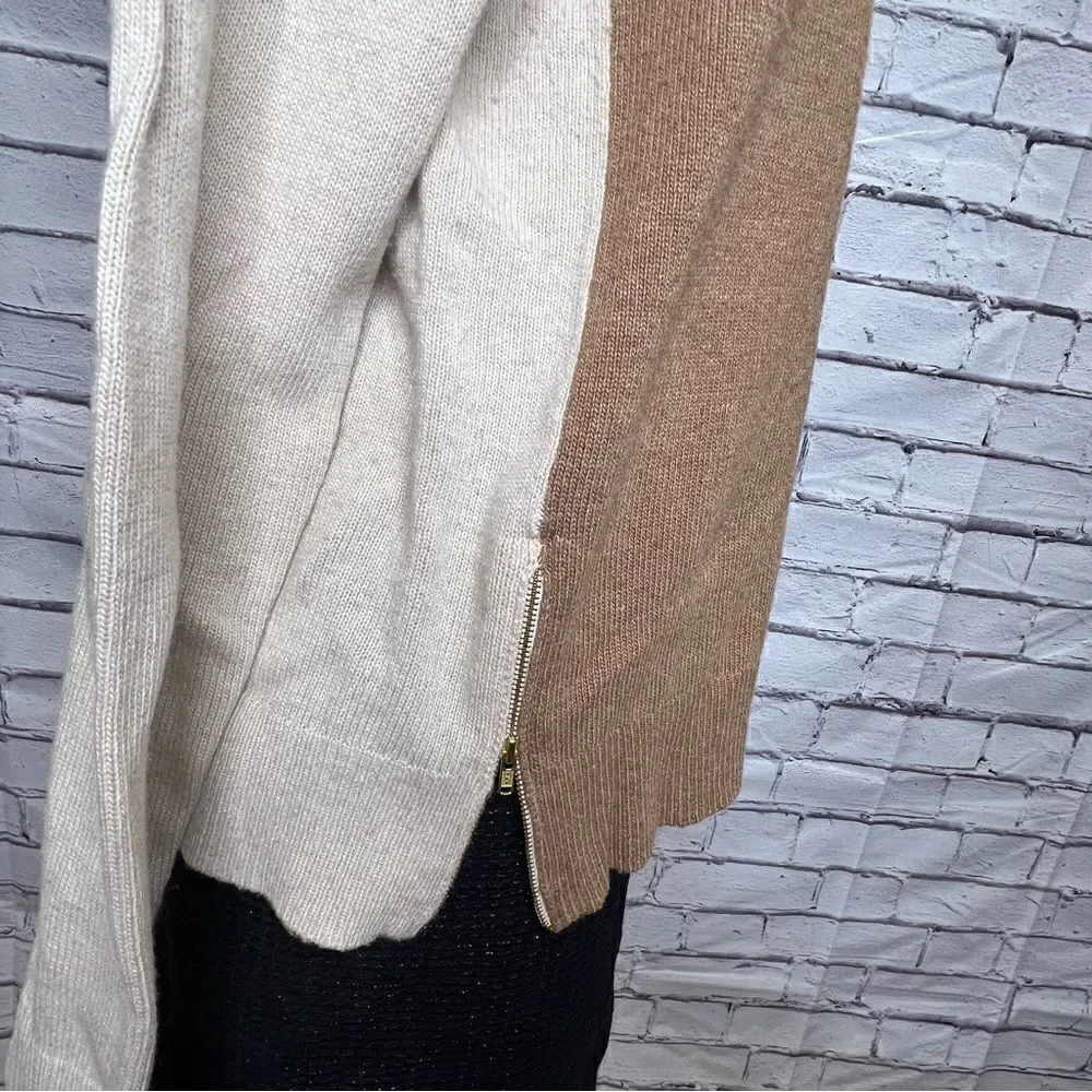 J. Crew Merino Wool Blend Tan Colorblock Sweater